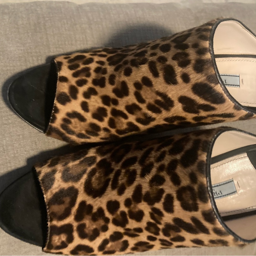 Prada Brown and Black Mules with Leopard Print